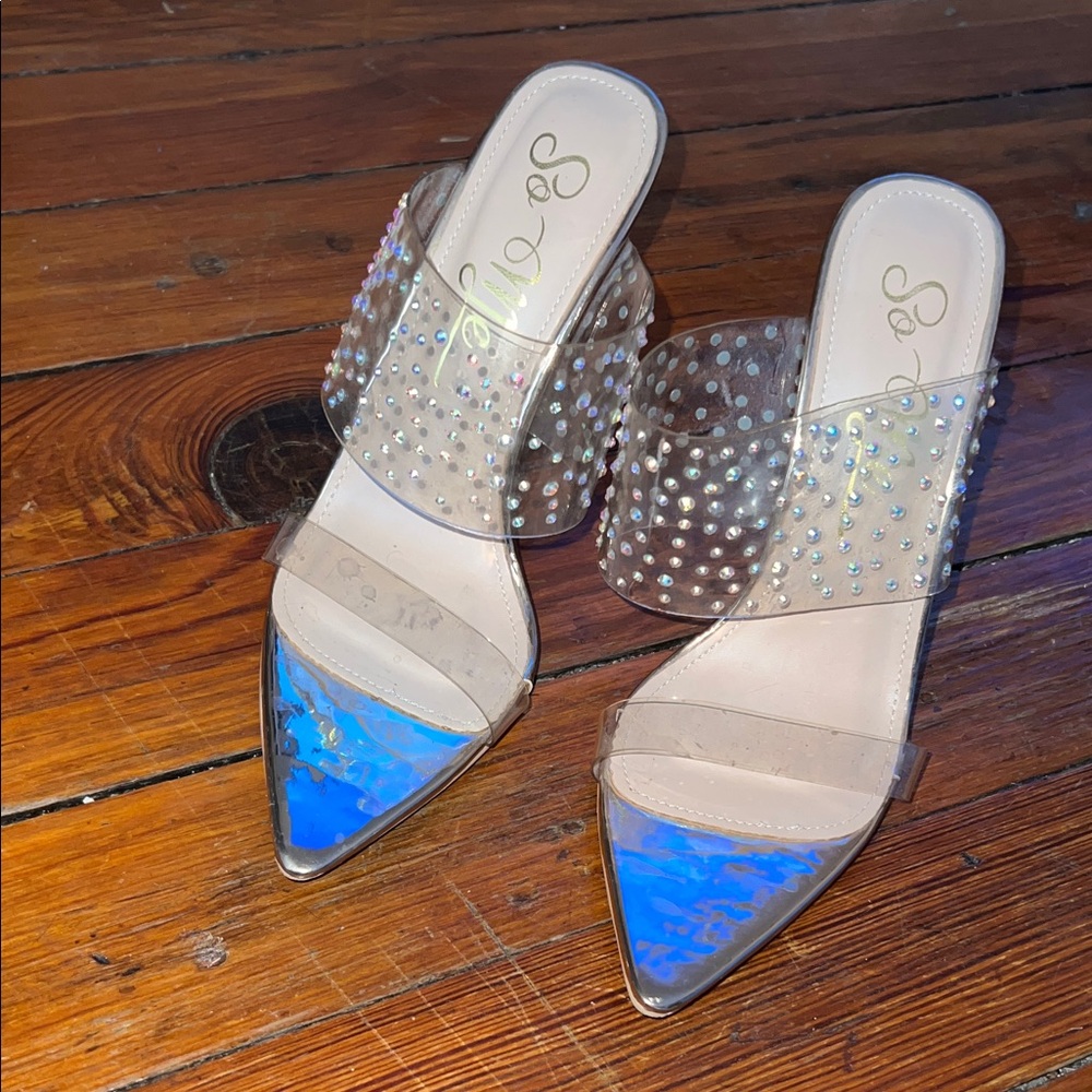 So Me Iridescent Pearl-Studded Heels - Picture 1 of 5